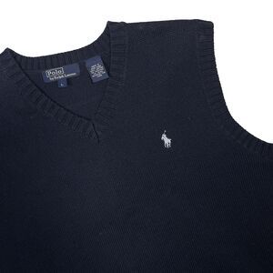 Polo Ralph Lauren Men’s Large Navy Blue V-Neck Sweater Vest Y2K Cotton Pony
